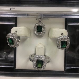 3 pc emerald set, earrings, pendant with chain